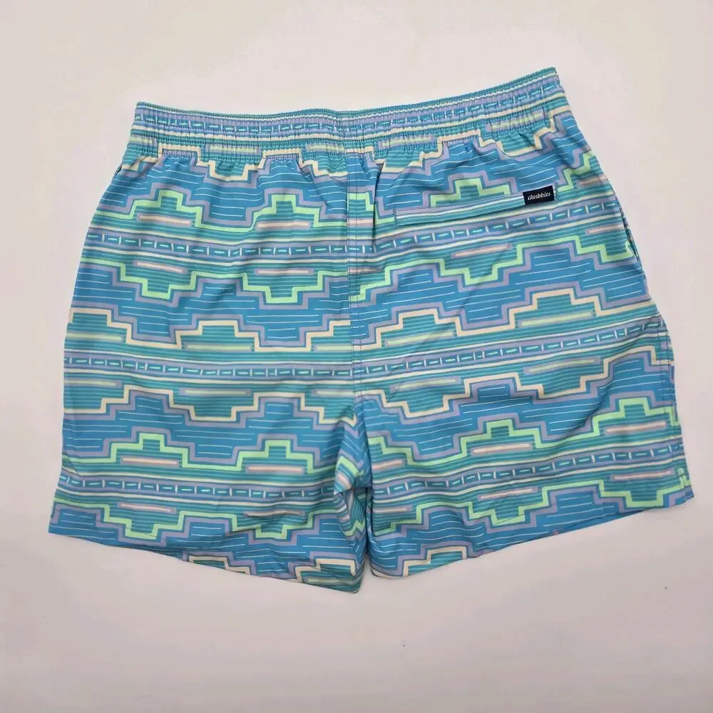 Chubbies Swim Trunks Mens Large 5.5 Inch Blue Aztec Shorts Boxer Liner